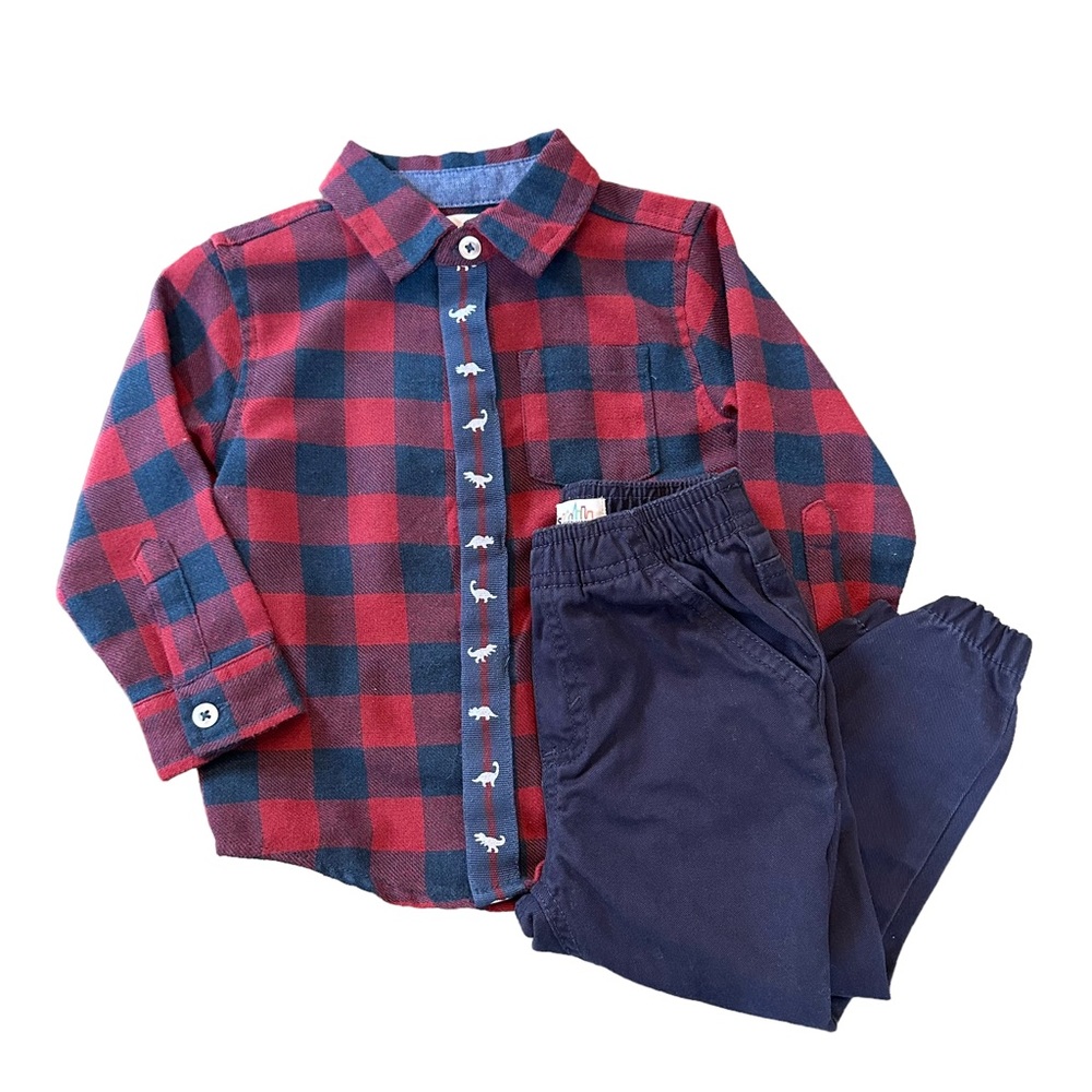 Kids Headquarters boys 2 Pieces plaid Shirt Pants Set, size: 18mo